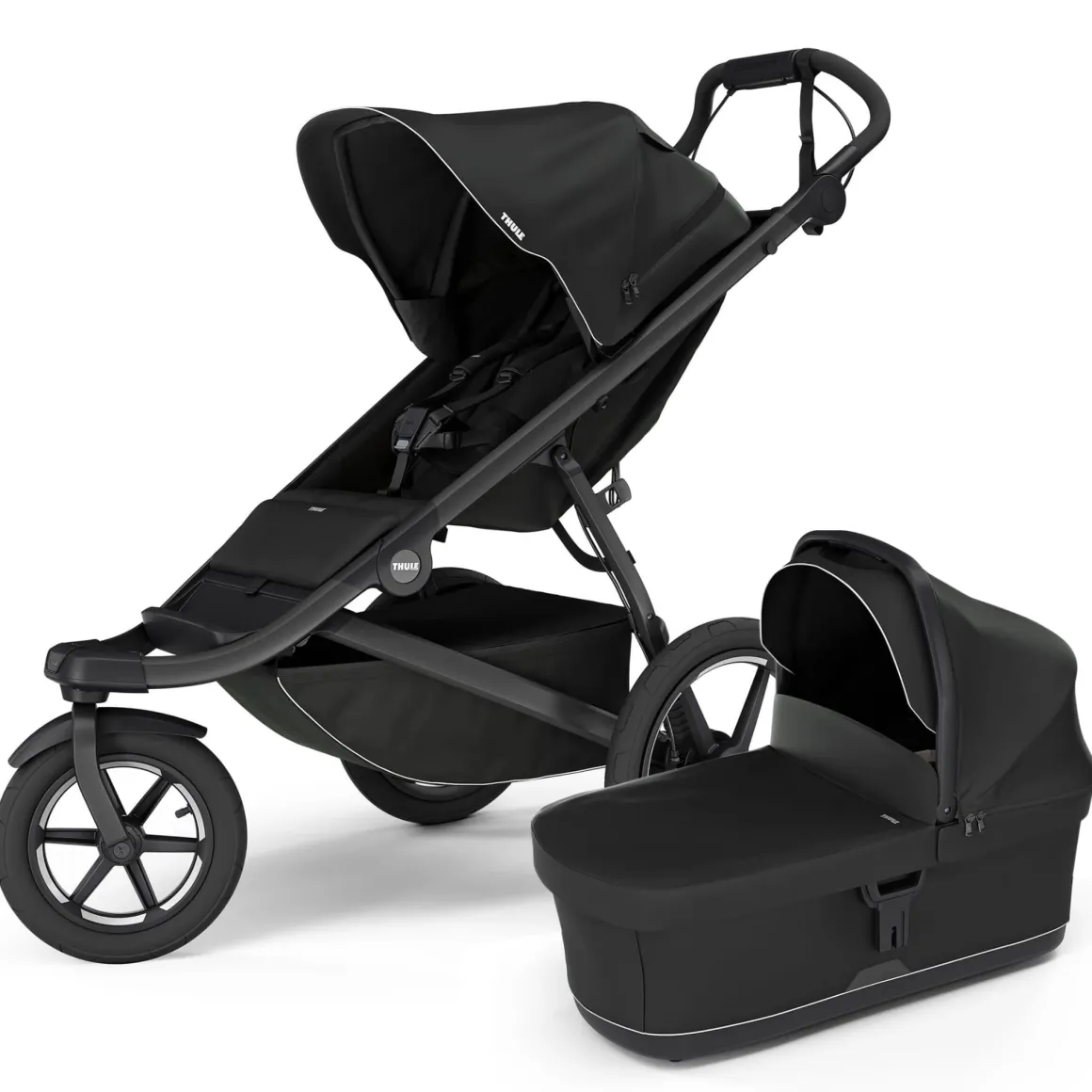 Thule Urban Glide 3 Single Jogging Stroller with Magnetic Buckle + Bassinet Bundle - Black