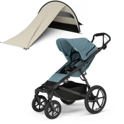 Thule Urban Glide 4-Wheel All-Terrain Stroller with Magnetic Buckle + Sun & Wind Tarp Bundle - Mid Blue