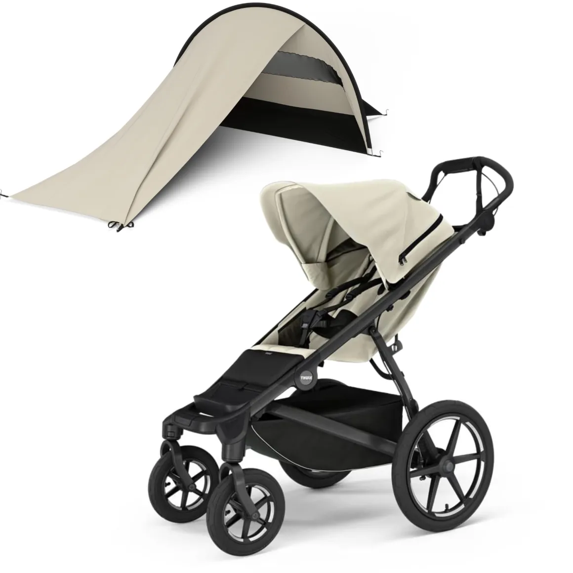 Thule Urban Glide 4-Wheel All-Terrain Stroller with Magnetic Buckle + Sun & Wind Tarp Bundle - Soft Beige