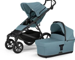Thule Urban Glide 4-Wheel All-Terrain Stroller with NON-Magnetic Buckle + Bassinet Bundle - Mid-Blue