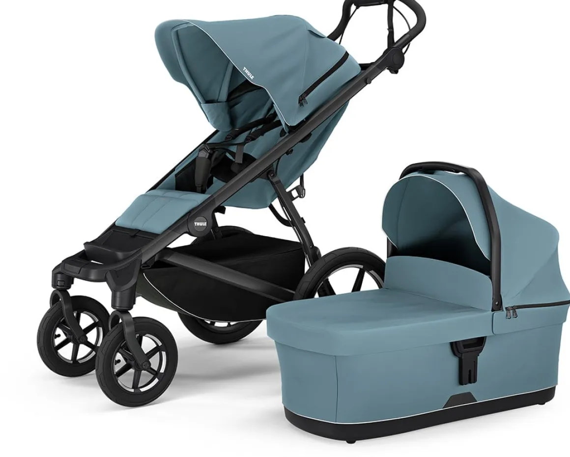 Thule Urban Glide 4-Wheel All-Terrain Stroller with NON-Magnetic Buckle + Bassinet Bundle - Mid-Blue