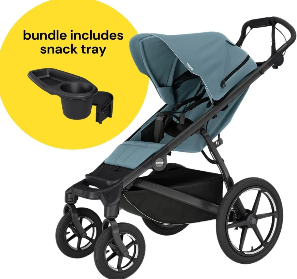 Thule Urban Glide 4-Wheel All-Terrain Stroller with NON-Magnetic Buckle + Snack Tray Bundle - Mid-Blue