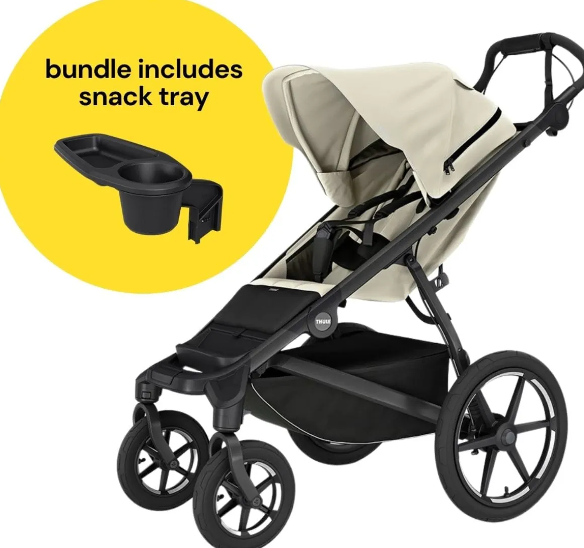 Thule Urban Glide 4-Wheel All-Terrain Stroller with NON-Magnetic Buckle + Snack Tray Bundle - Soft Beige