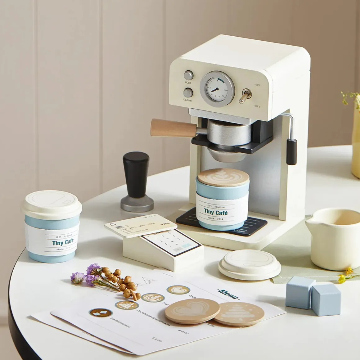 Tiny Land Play Kitchen Accessories – Children’s Coffee Maker: Wooden Café Play Set for Kids