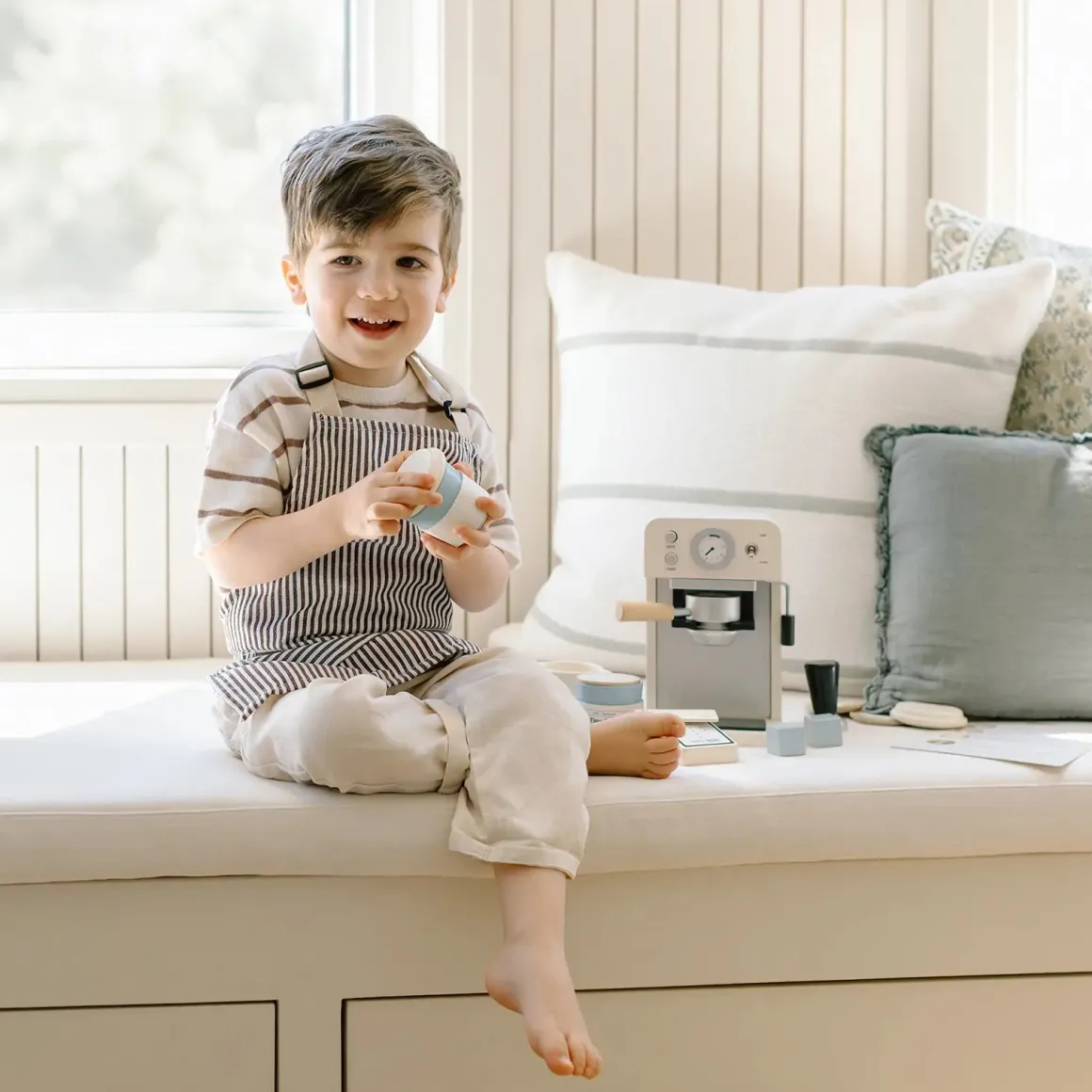 Tiny Land Play Kitchen Accessories – Children’s Coffee Maker: Wooden Café Play Set for Kids