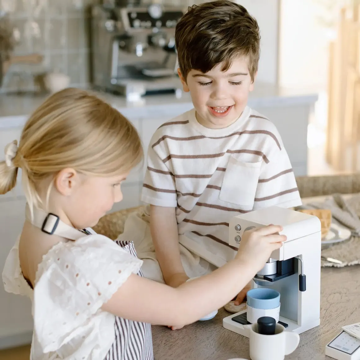 Tiny Land Play Kitchen Accessories – Children’s Coffee Maker: Wooden Café Play Set for Kids
