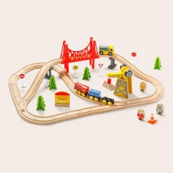 Tiny Land® Wooden Track Trains 55 Pcs