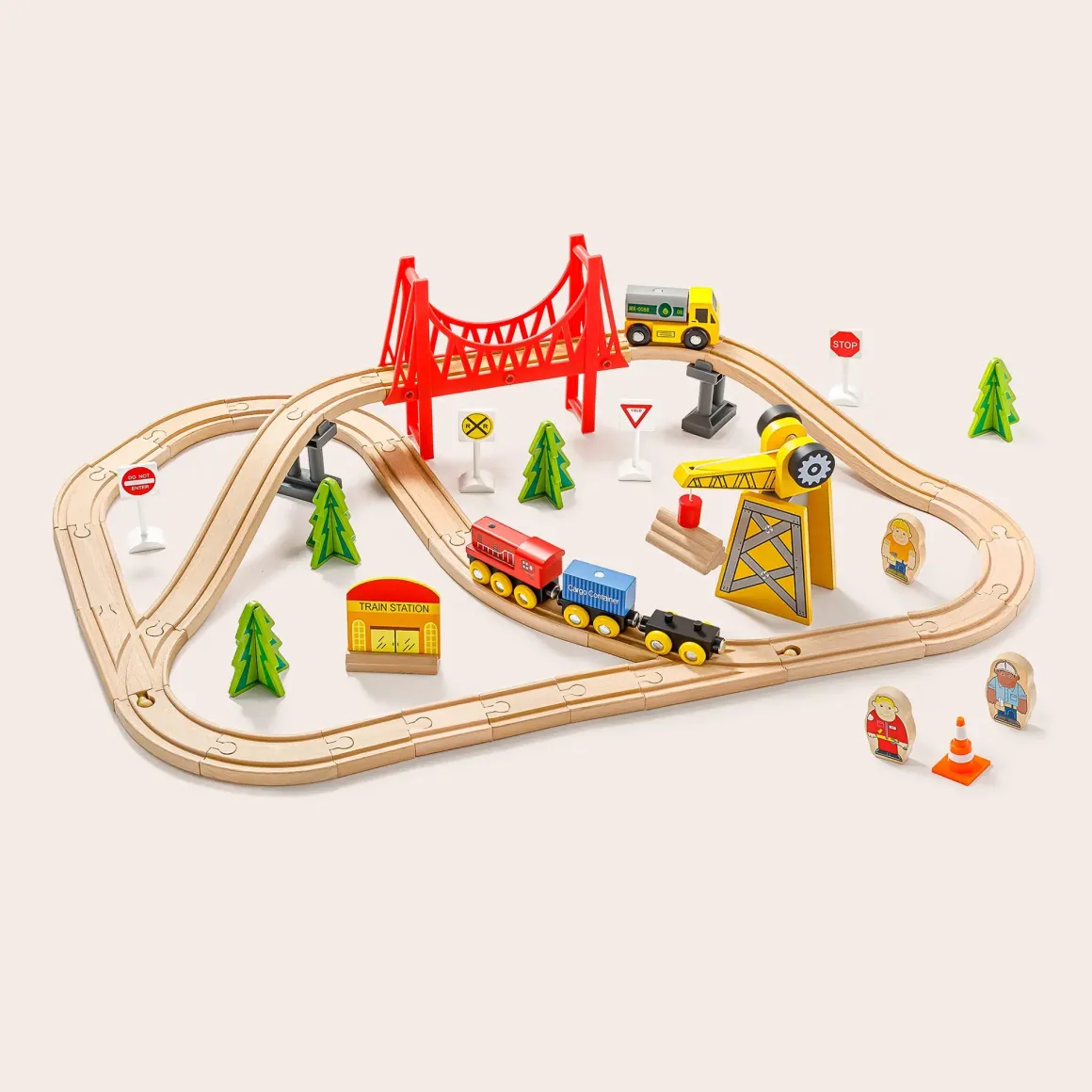 Tiny Land® Wooden Track Trains 55 Pcs