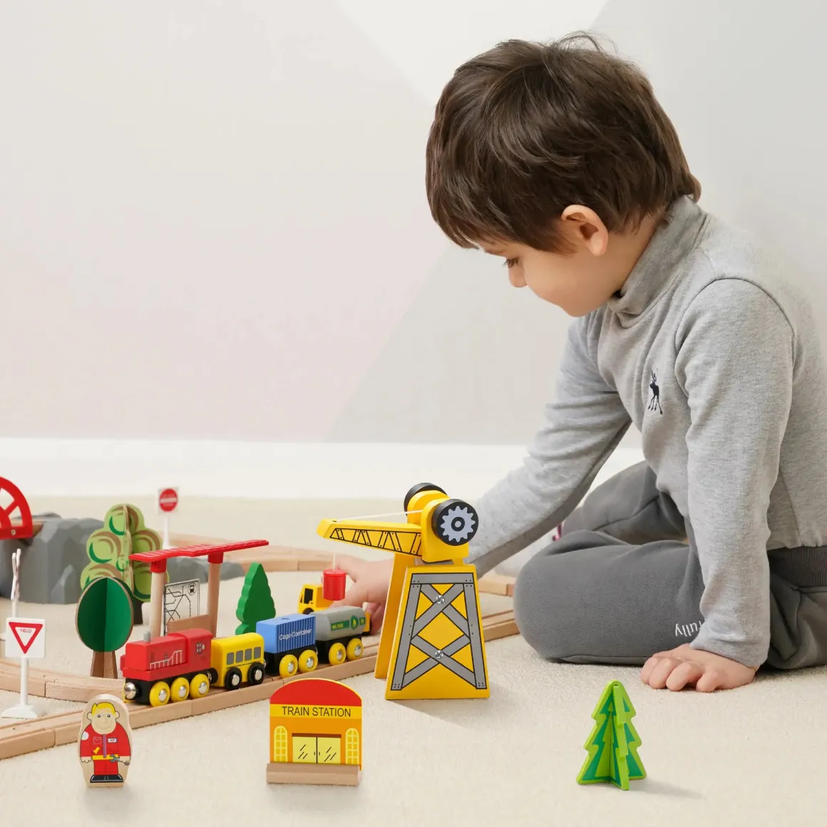 Tiny Land® Wooden Track Trains 55 Pcs