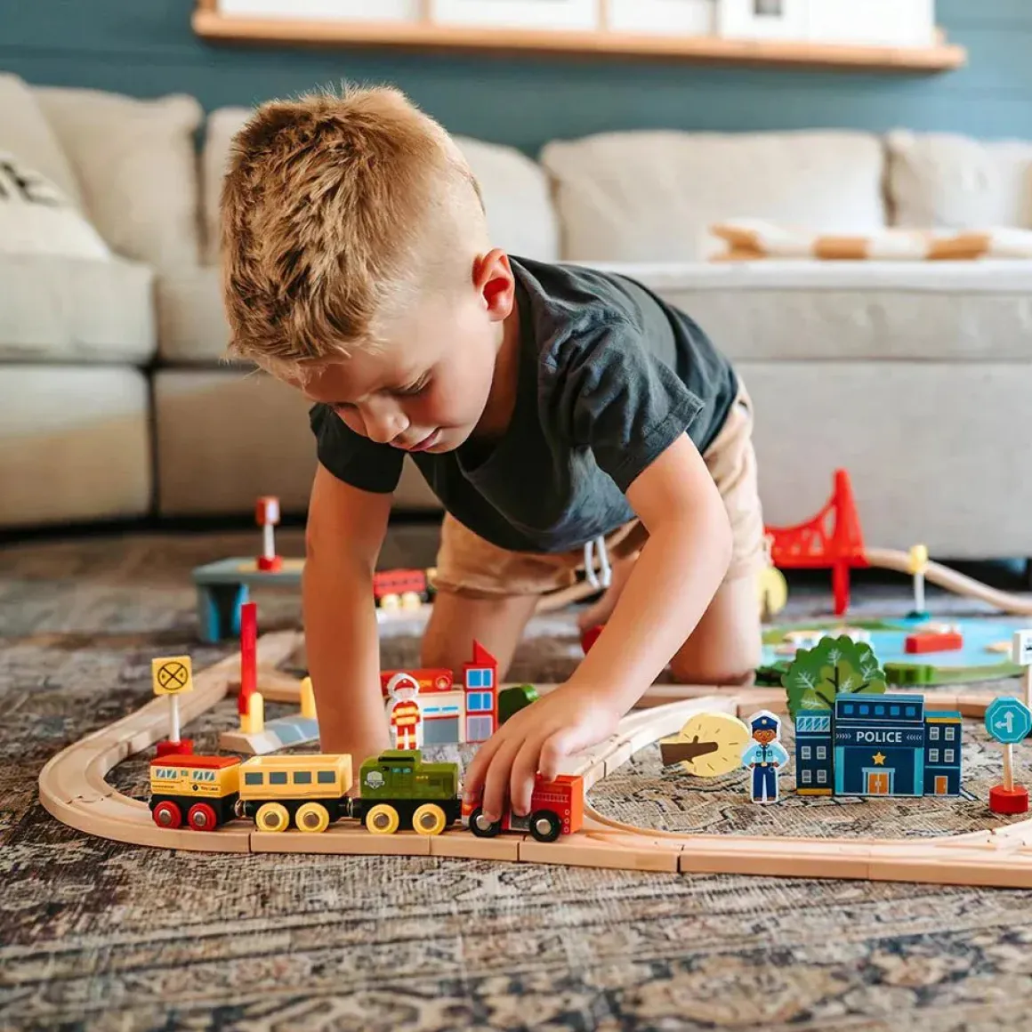 Tiny Land® Wooden Train Set 110 Pcs