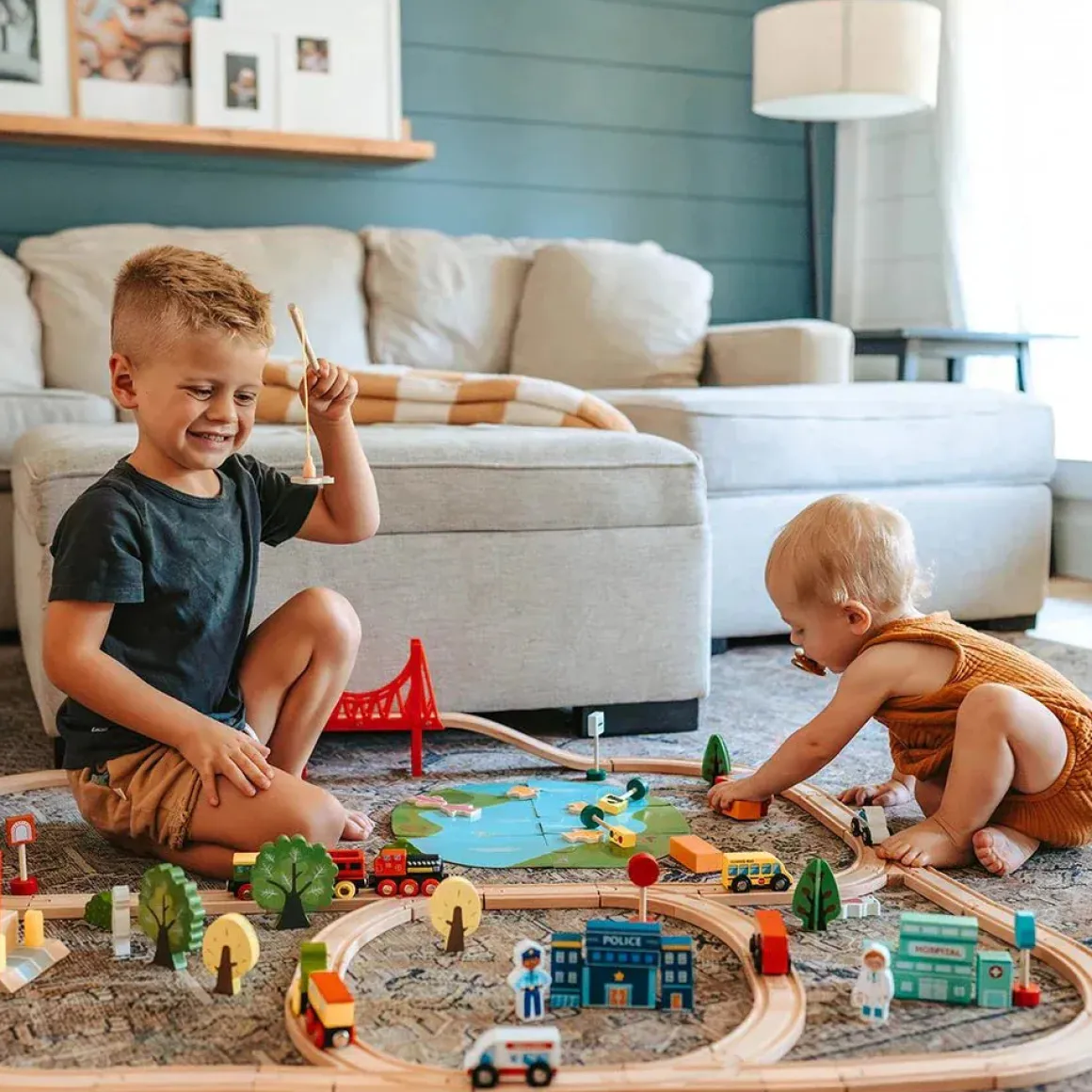 Tiny Land® Wooden Train Set 110 Pcs