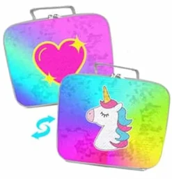 Top Trenz Metallic Reversible Sequin Insulated Lunch Box - Unicorn/Bling Heart