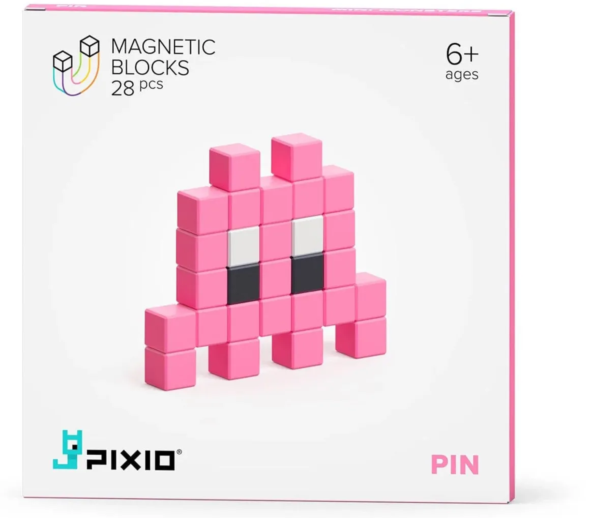 Ukidz PIXIO Mini Monster Pin - 28 Magnetic Blocks in 3 Colors