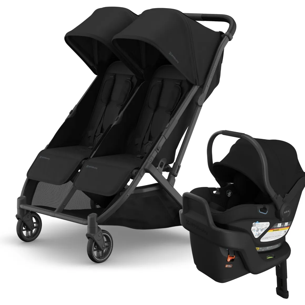 UPPAbaby Minu Duo Compact Double Stroller + Aria V2 Travel System Bundle - James
