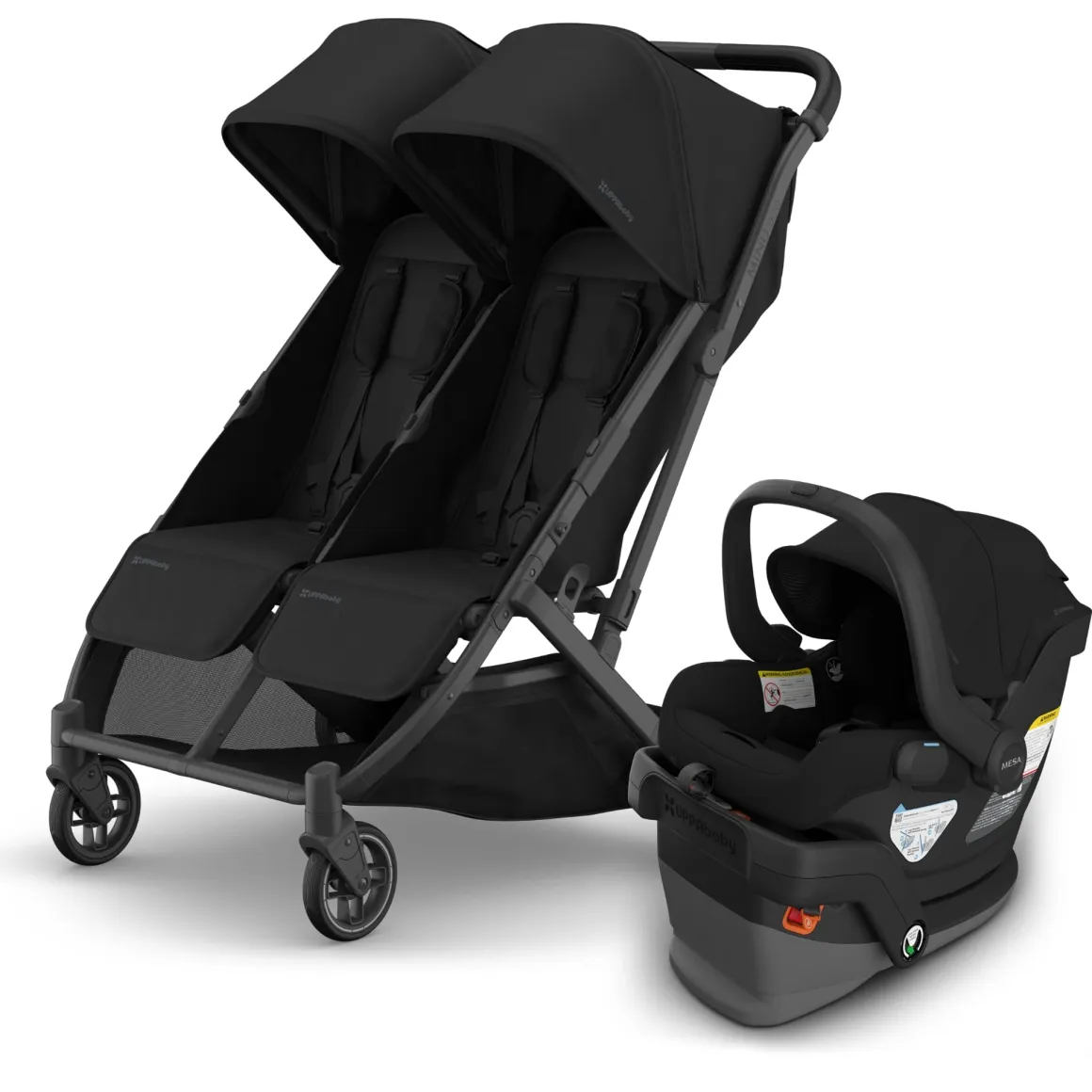 UPPAbaby Minu Duo Compact Double Stroller + Mesa V3 Travel System Bundle - James