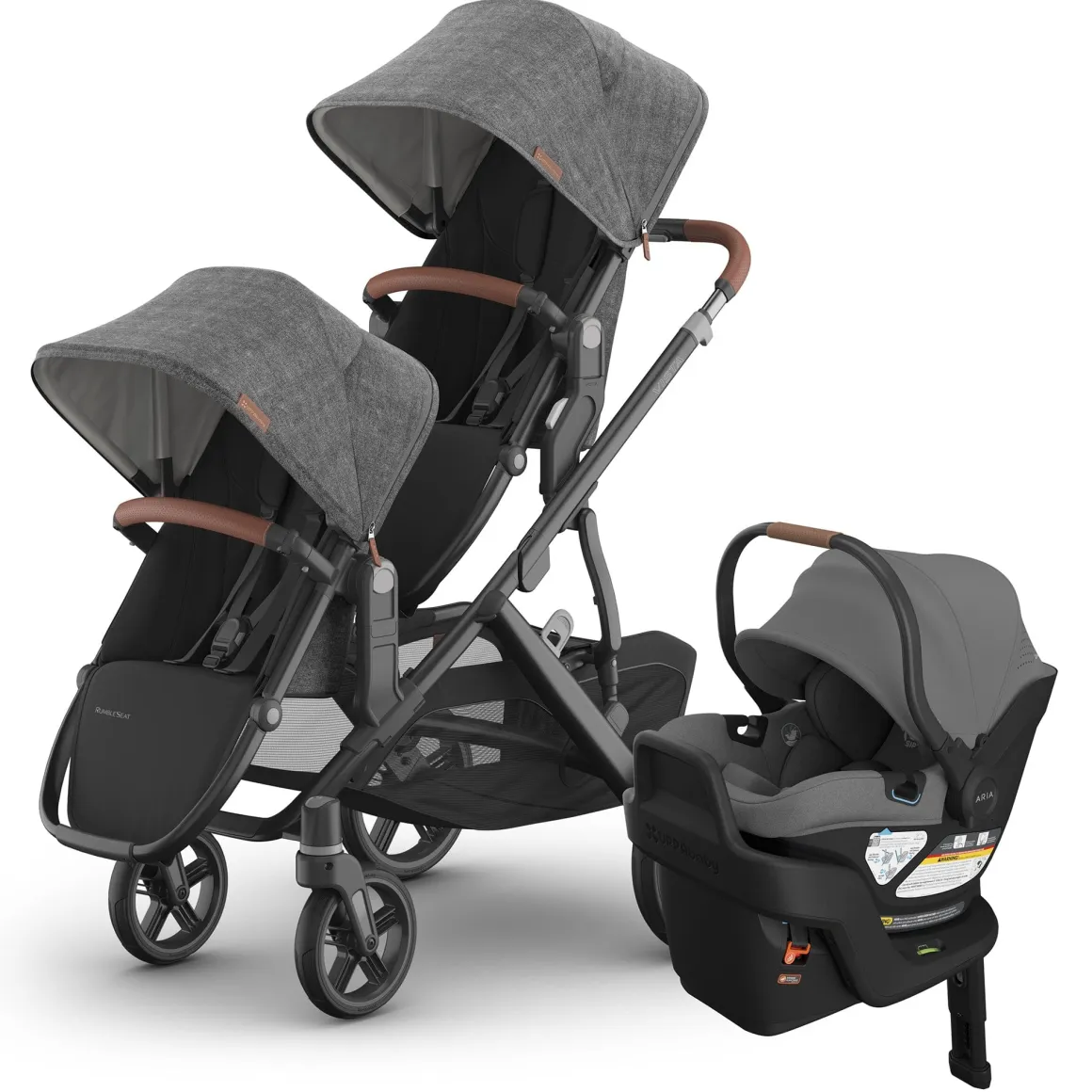 UPPAbaby Vista V3 Double Stroller with RumbleSeat V3 + Aria V2 Travel System Bundle - Greyson / Greyson