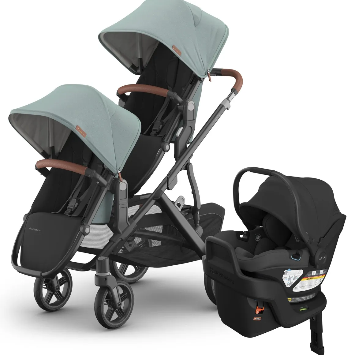 UPPAbaby Vista V3 Double Stroller with RumbleSeat V3 + Aria V2 Travel System Bundle - Kenzi / Jake