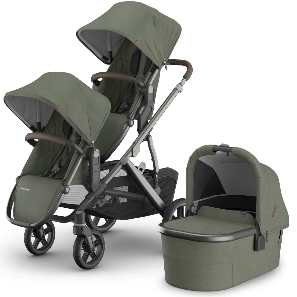UPPAbaby Vista V3 Double Stroller with RumbleSeat V3 + Bassinet Bundle - Evelyn