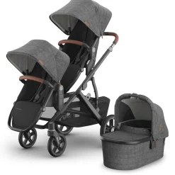 UPPAbaby Vista V3 Double Stroller with RumbleSeat V3 + Bassinet Bundle - Greyson