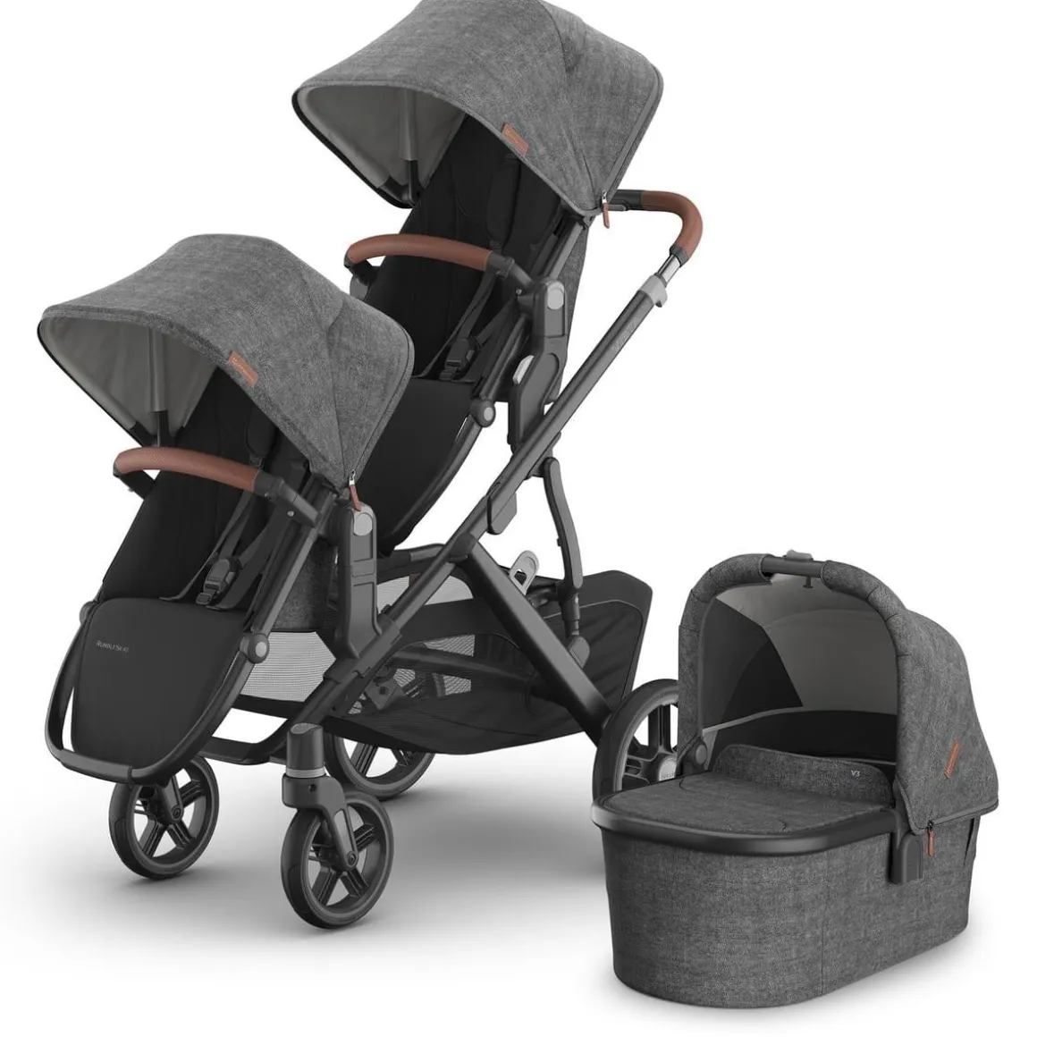 UPPAbaby Vista V3 Double Stroller with RumbleSeat V3 + Bassinet Bundle - Greyson