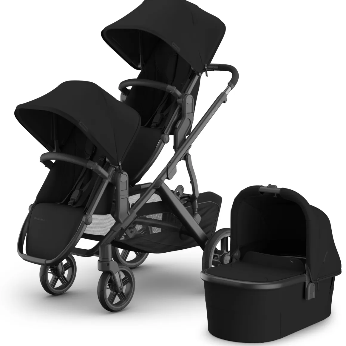 UPPAbaby Vista V3 Double Stroller with RumbleSeat V3 + Bassinet Bundle - James