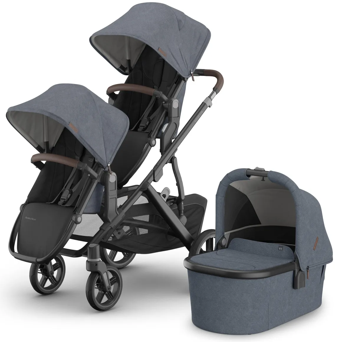 UPPAbaby Vista V3 Double Stroller with RumbleSeat V3 + Bassinet Bundle - Julian
