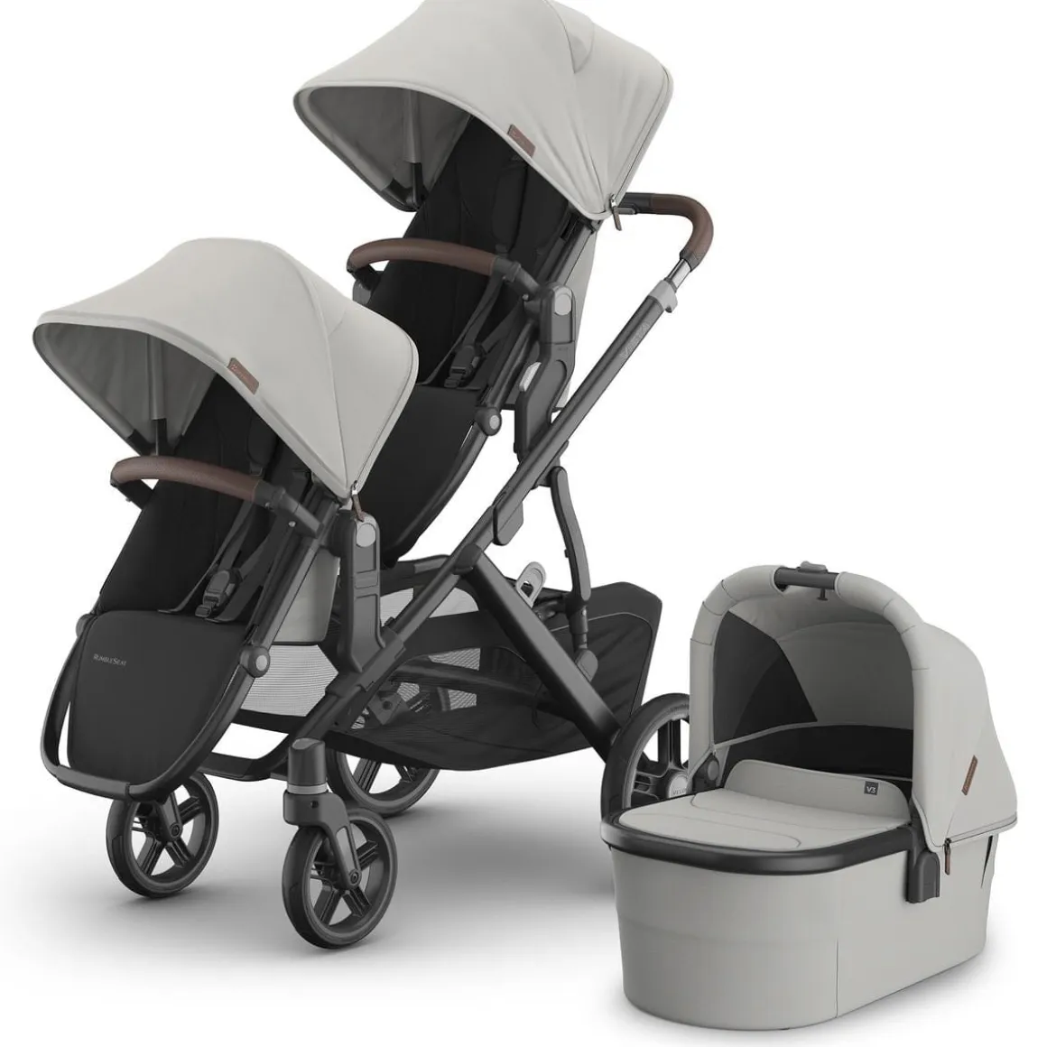 UPPAbaby Vista V3 Double Stroller with RumbleSeat V3 + Bassinet Bundle - Savannah