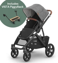 UPPAbaby Vista V3 Single-to-Double Stroller + PiggyBack Ride-Along Bundle - Greyson