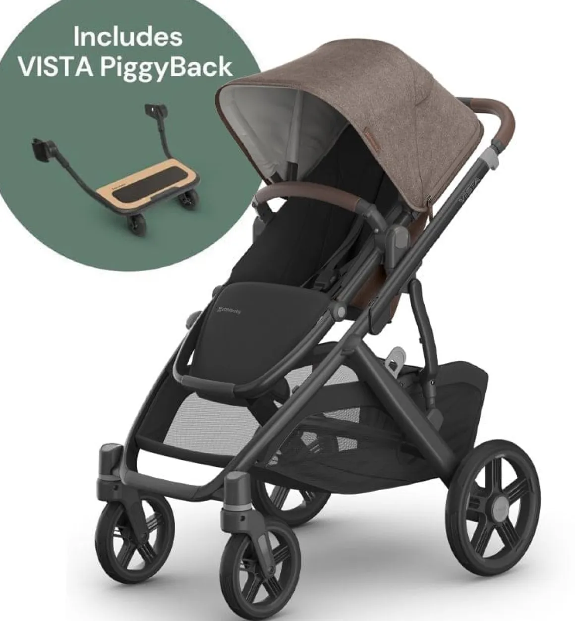 UPPAbaby Vista V3 Single-to-Double Stroller + PiggyBack Ride-Along Bundle - Owen