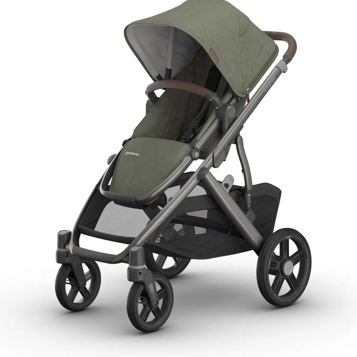 UPPAbaby Vista V3 Single-to-Double Stroller - Evelyn (Meadow Green / Graphite Frame / Chestnut Leather)