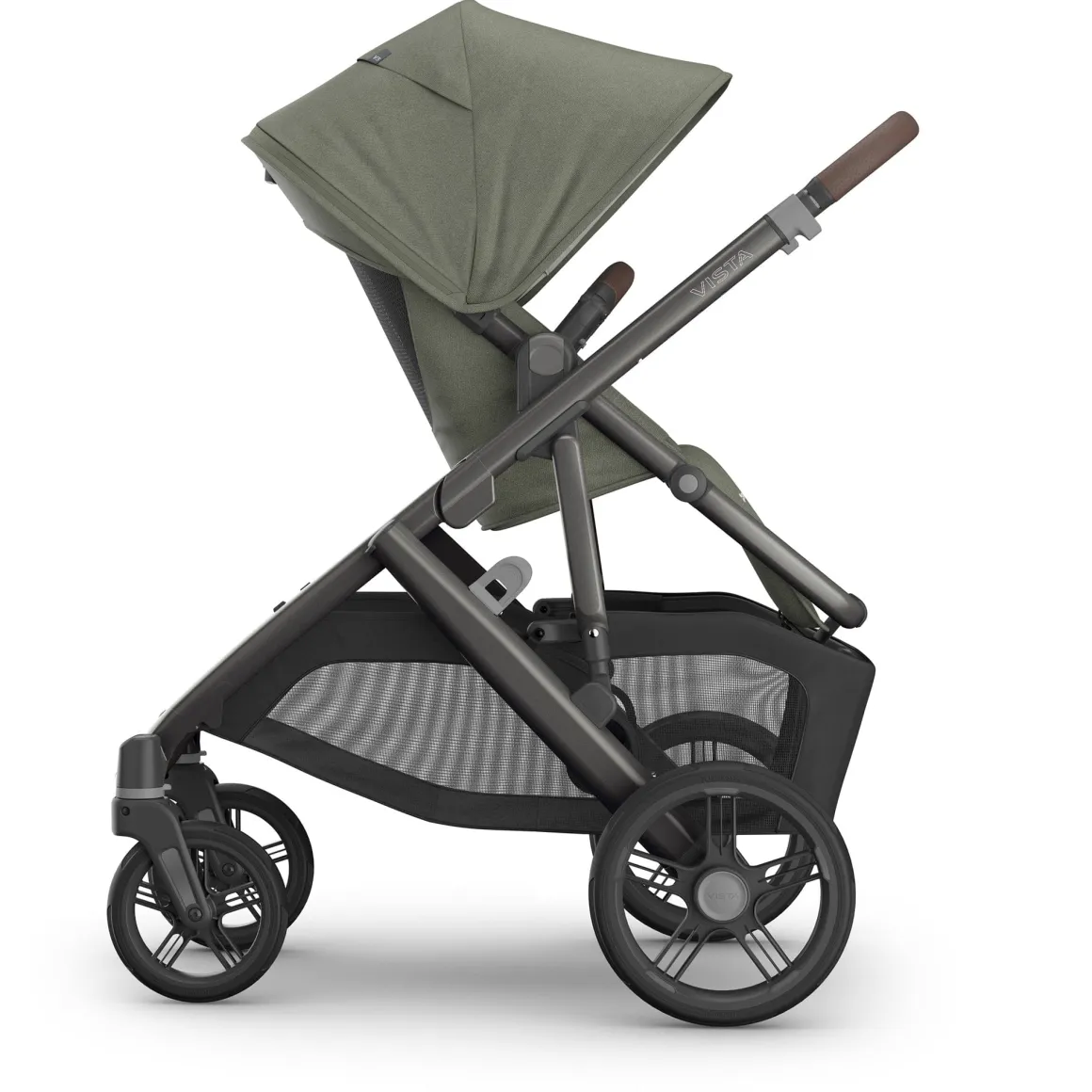 UPPAbaby Vista V3 Single-to-Double Stroller - Evelyn (Meadow Green / Graphite Frame / Chestnut Leather)