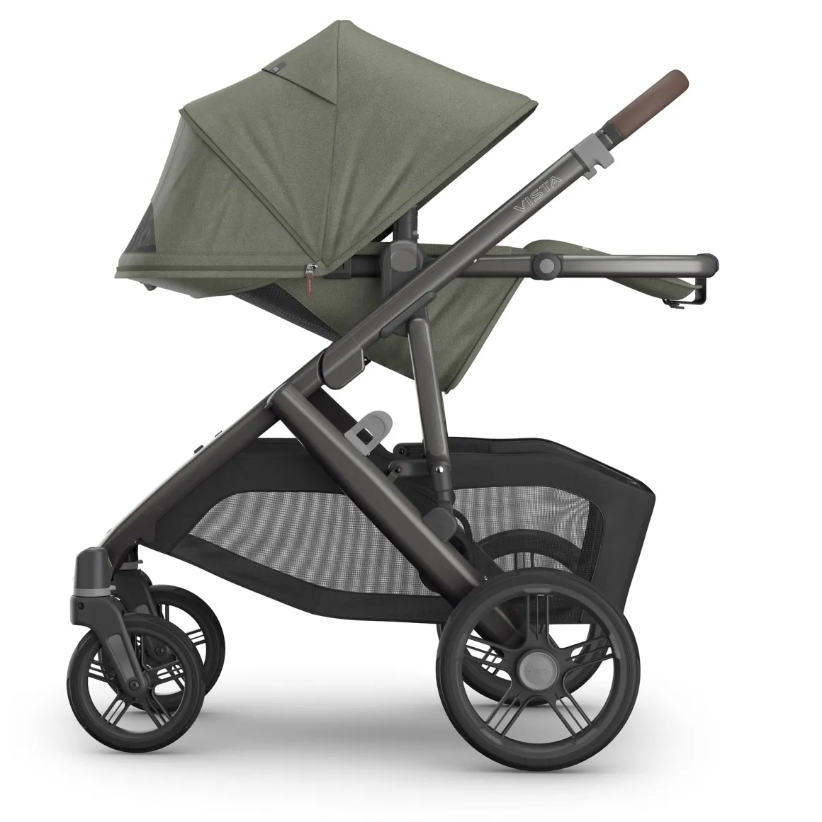 UPPAbaby Vista V3 Single-to-Double Stroller - Evelyn (Meadow Green / Graphite Frame / Chestnut Leather)