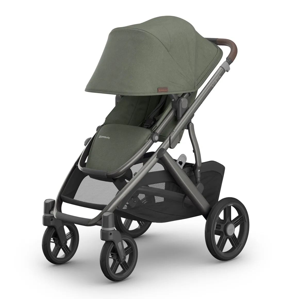 UPPAbaby Vista V3 Single-to-Double Stroller - Evelyn (Meadow Green / Graphite Frame / Chestnut Leather)