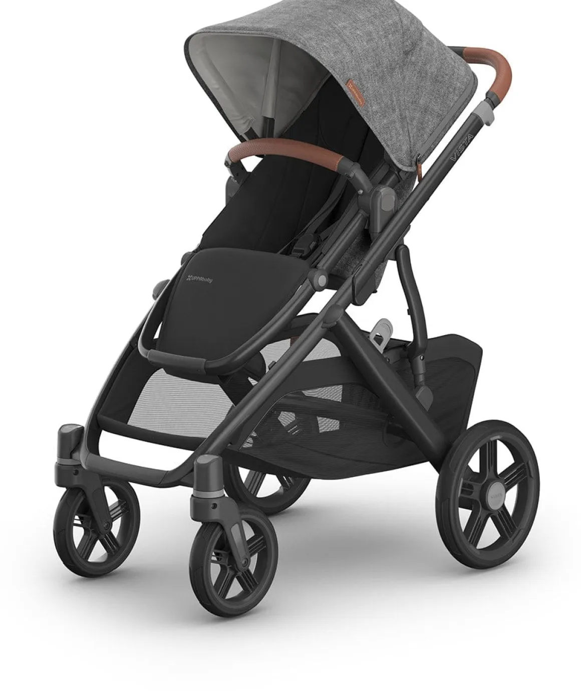 UPPAbaby Vista V3 Single-to-Double Stroller - Greyson (Charcoal Melange / Carbon Frame / Saddle Leather)