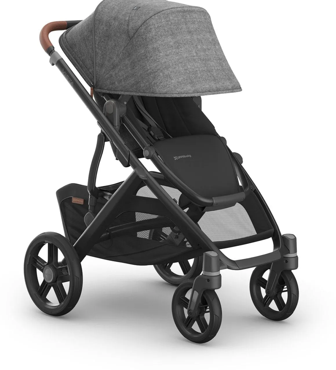 UPPAbaby Vista V3 Single-to-Double Stroller - Greyson (Charcoal Melange / Carbon Frame / Saddle Leather)