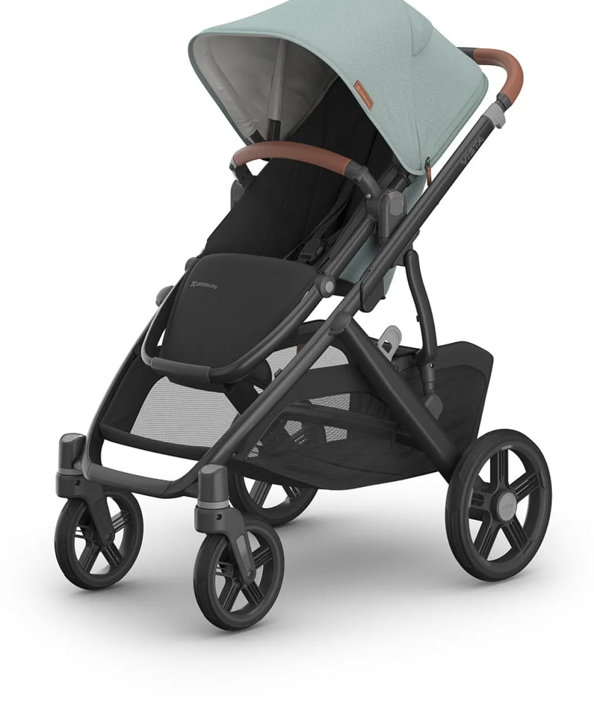 UPPAbaby Vista V3 Single-to-Double Stroller - Kenzi (Mystic Aqua / Carbon Frame / Saddle Leather)