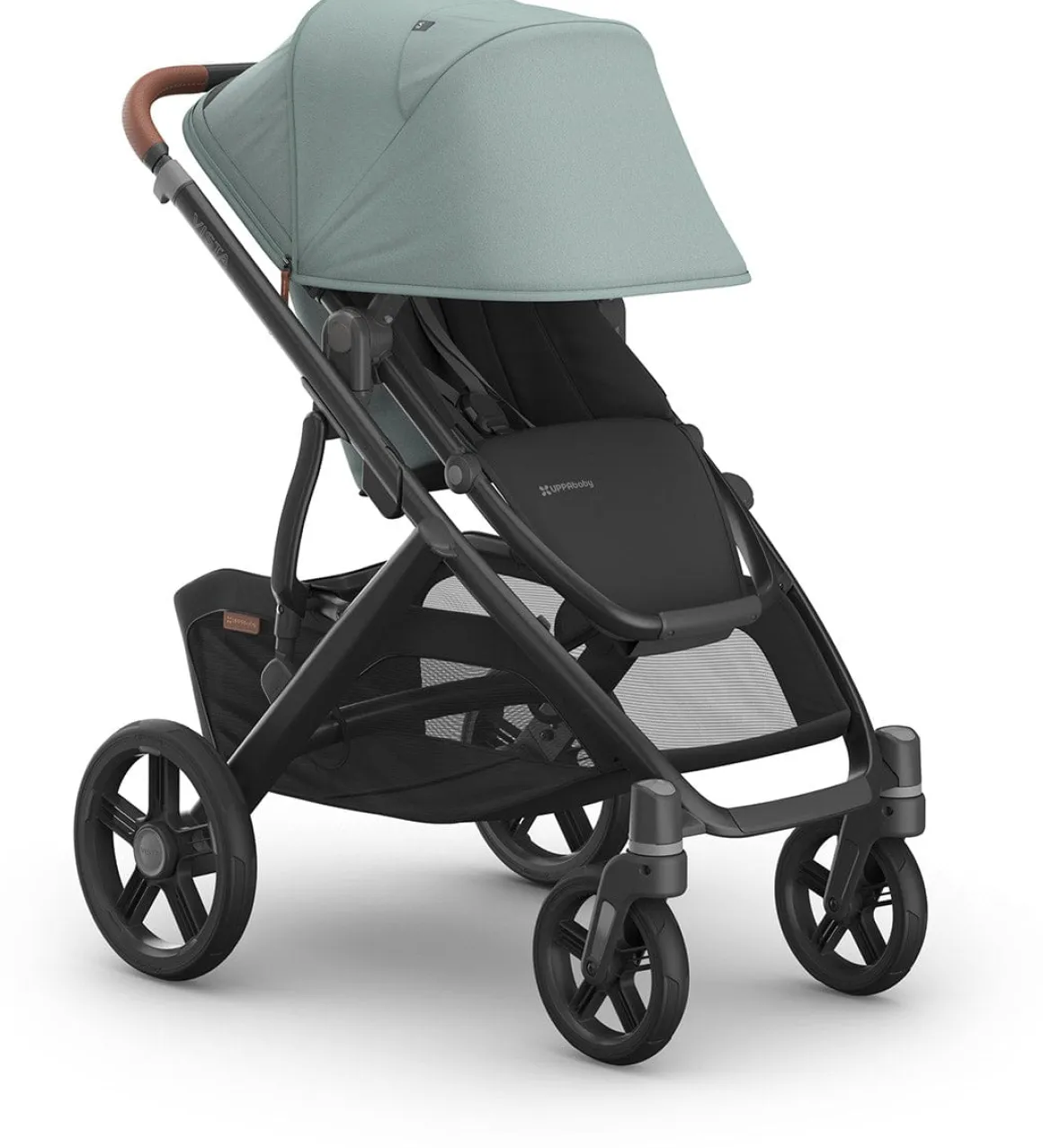 UPPAbaby Vista V3 Single-to-Double Stroller - Kenzi (Mystic Aqua / Carbon Frame / Saddle Leather)