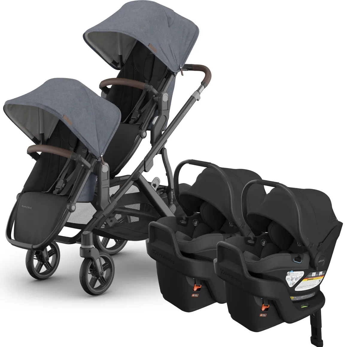 UPPAbaby Vista V3 Twin Stroller with RumbleSeat V3 + Aria V2 Travel System Bundle - Julian / Jake