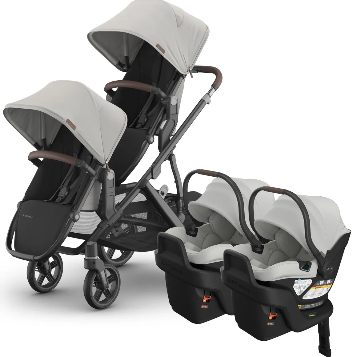 UPPAbaby Vista V3 Twin Stroller with RumbleSeat V3 + Aria V2 Travel System Bundle - Savannah / Savannah
