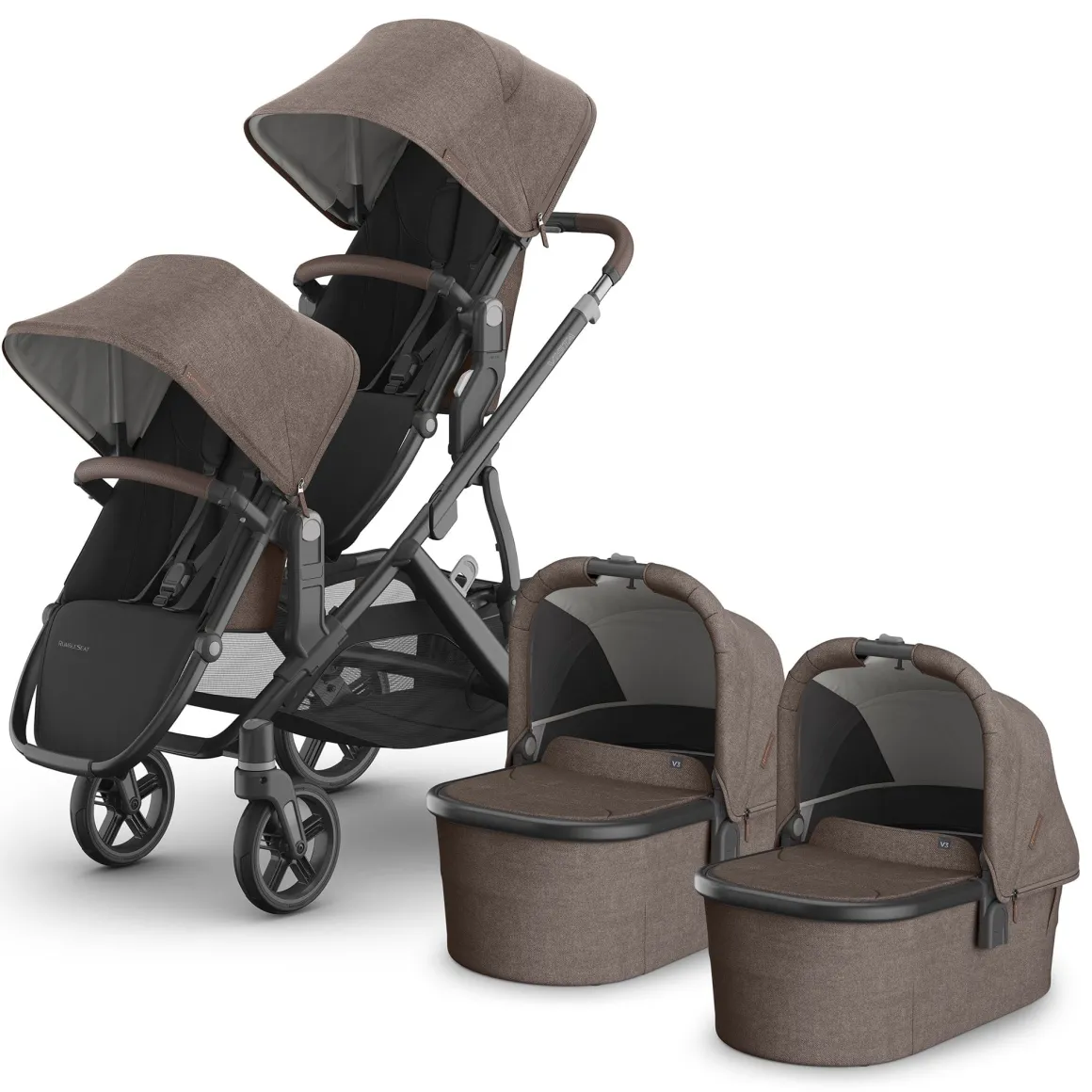 UPPAbaby Vista V3 Twin Stroller with RumbleSeat V3 + Bassinet Bundle - Owen