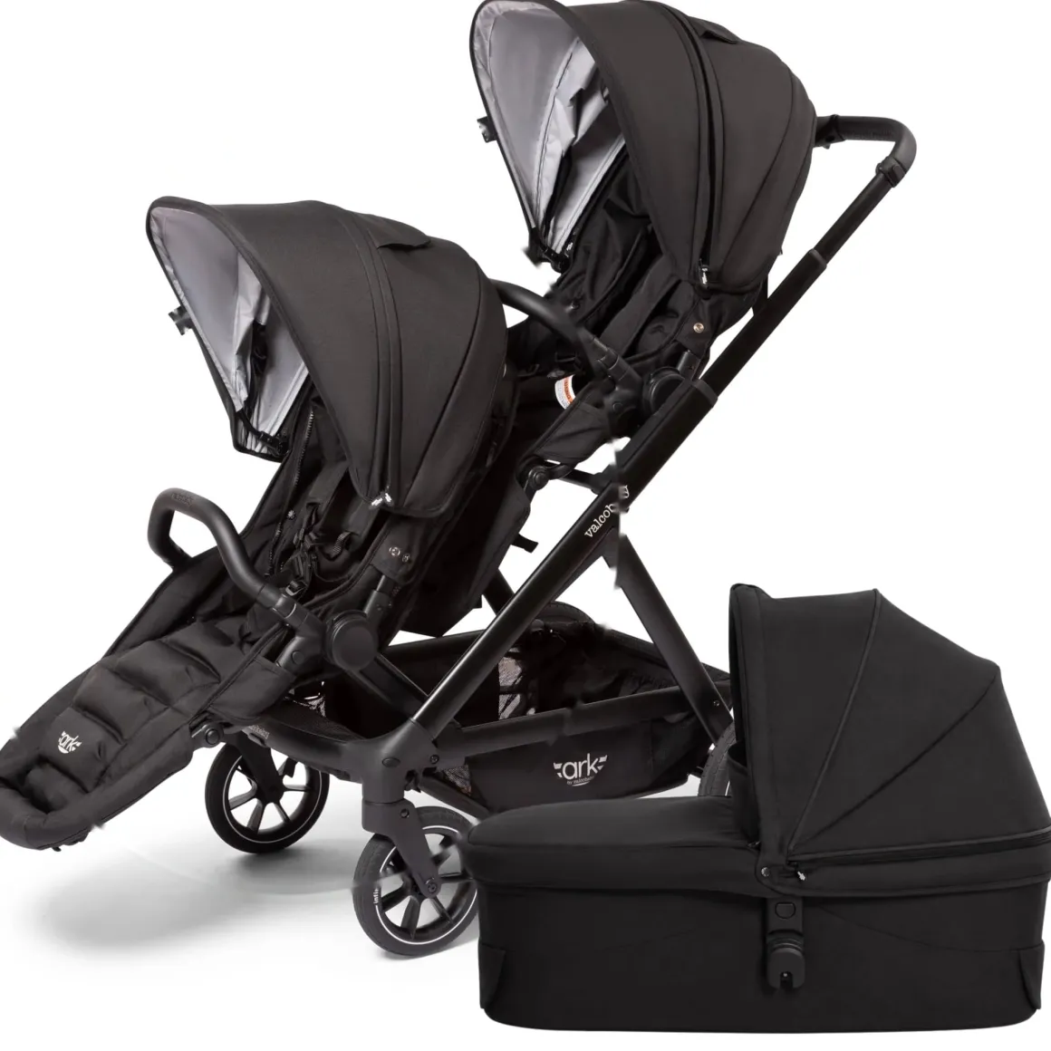 Valco Ark Double Stroller + Bassinet Bundle - Black
