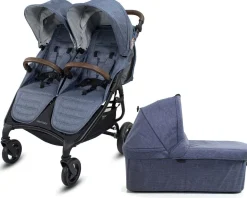 Valco Trend Duo Side by Side Double Stroller + Bassinet Bundle Denim / Denim