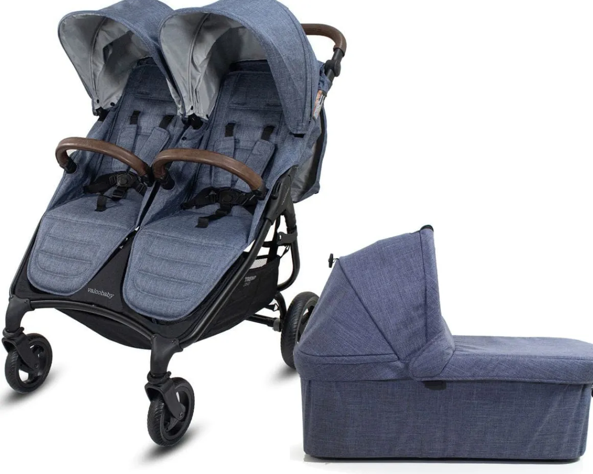 Valco Trend Duo Side by Side Double Stroller + Bassinet Bundle Denim / Denim