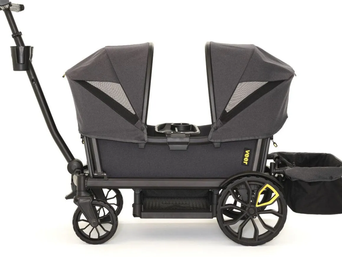 Veer All-Terrain Cruiser XL (4 Seater) Stroller Wagon + 2 Canopy + Basket Bundle - Grey