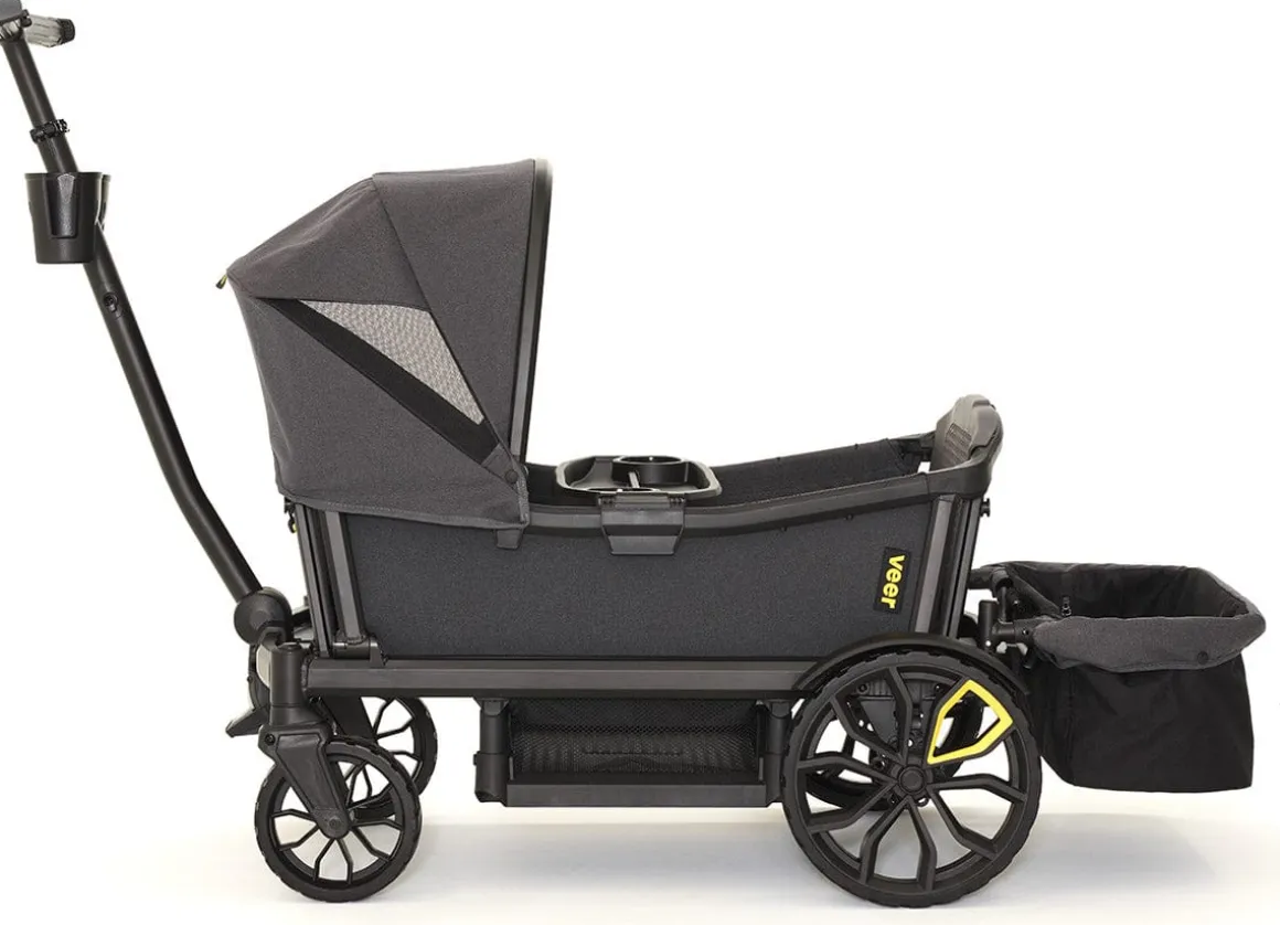 Veer All-Terrain Cruiser XL (4 Seater) Stroller Wagon + Canopy + Basket Bundle - Grey
