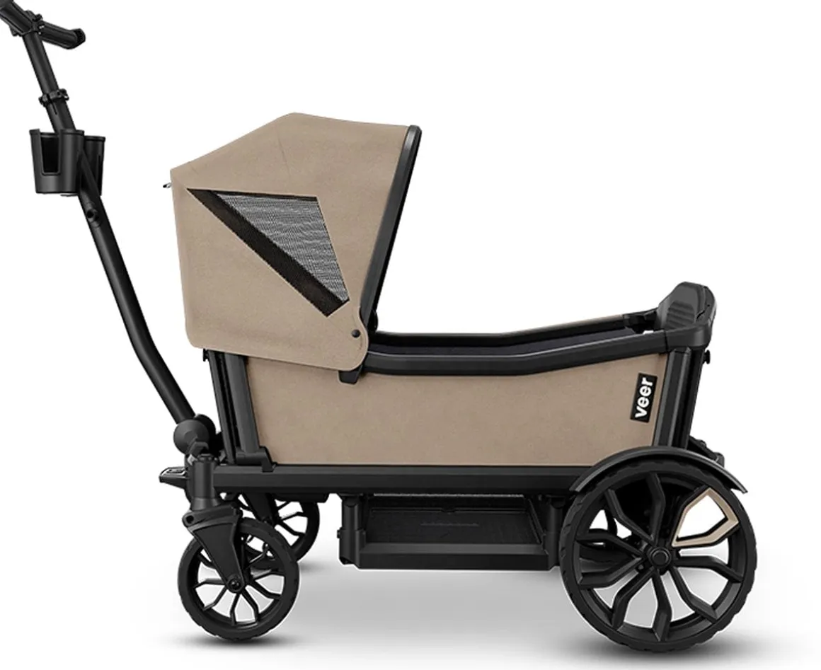 Veer All-Terrain Cruiser XL (4 Seater) Stroller Wagon + Sidewall Kit + Canopy Bundle - Brown Mica