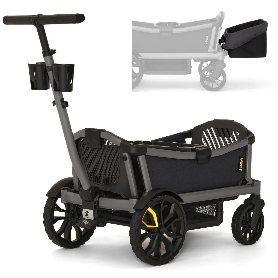 Veer Cruiser City (2 Seater) Stroller Wagon + Basket Bundle - Grey