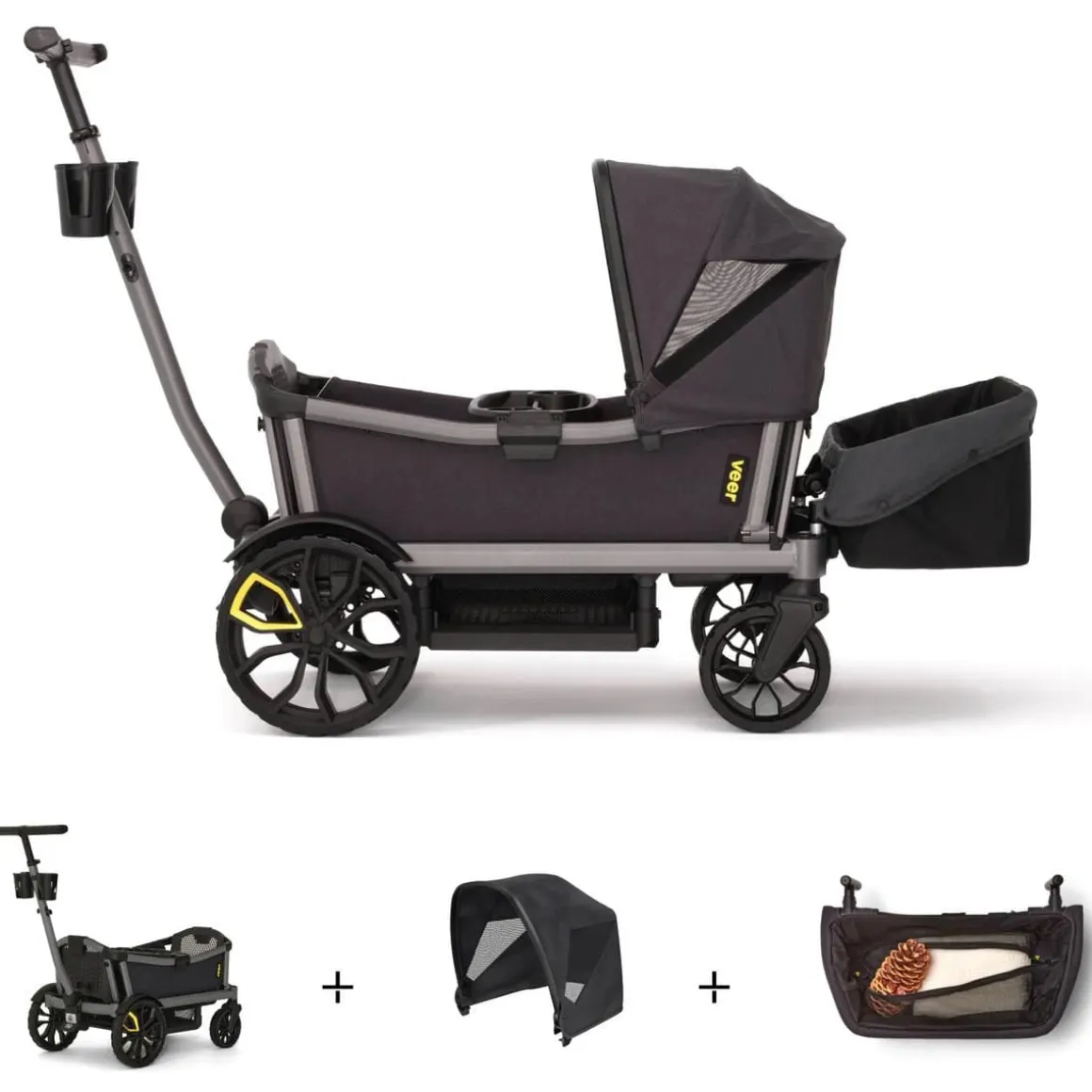 Veer Cruiser City XL Stroller Wagon + Canopy + Basket Bundle - Gray