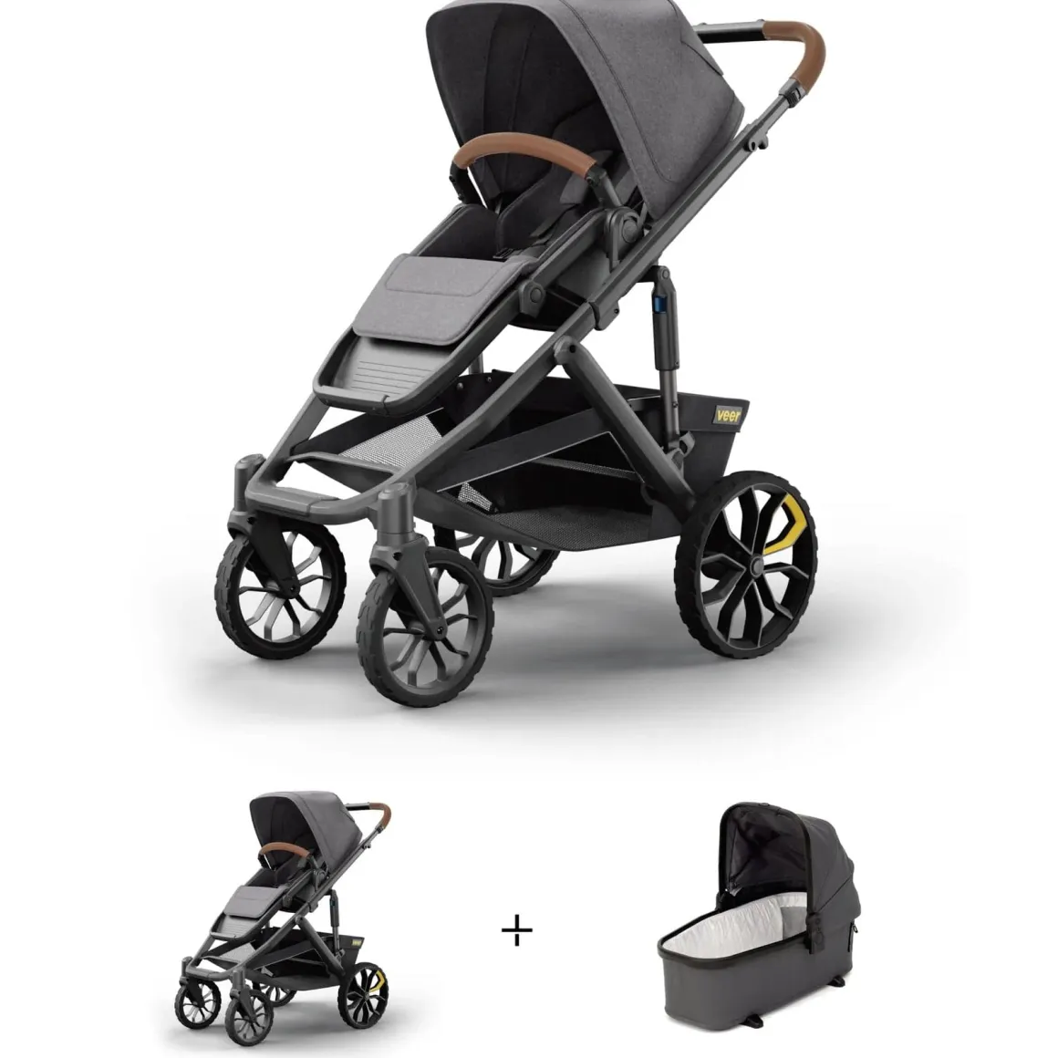 Veer Switch&Roll Luxe Single-to-Double Stroller + Infant Essentials Bundle - Gray Granite
