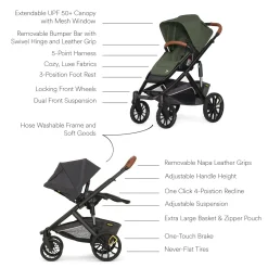 Veer Switch&Roll Luxe Single-to-Double Stroller Bundle with Leather Kit - Green Jasper